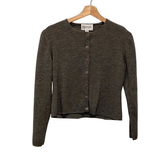 Emanuel Ungaro Gray Wool Ribbed Button-Front Cardigan Womens Sweater Size M - Picture 1 of 8